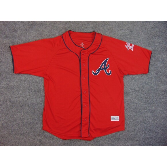 Atlanta‎ Braves Baseball Jersey Mens Large Red Blue Shirt - Picture 2 of 9